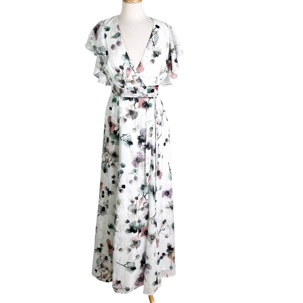 Anthropologie Hutch Pietrina Floral Wrap Maxi Dress Flutter Sleeves White Size S - Picture 2 of 10